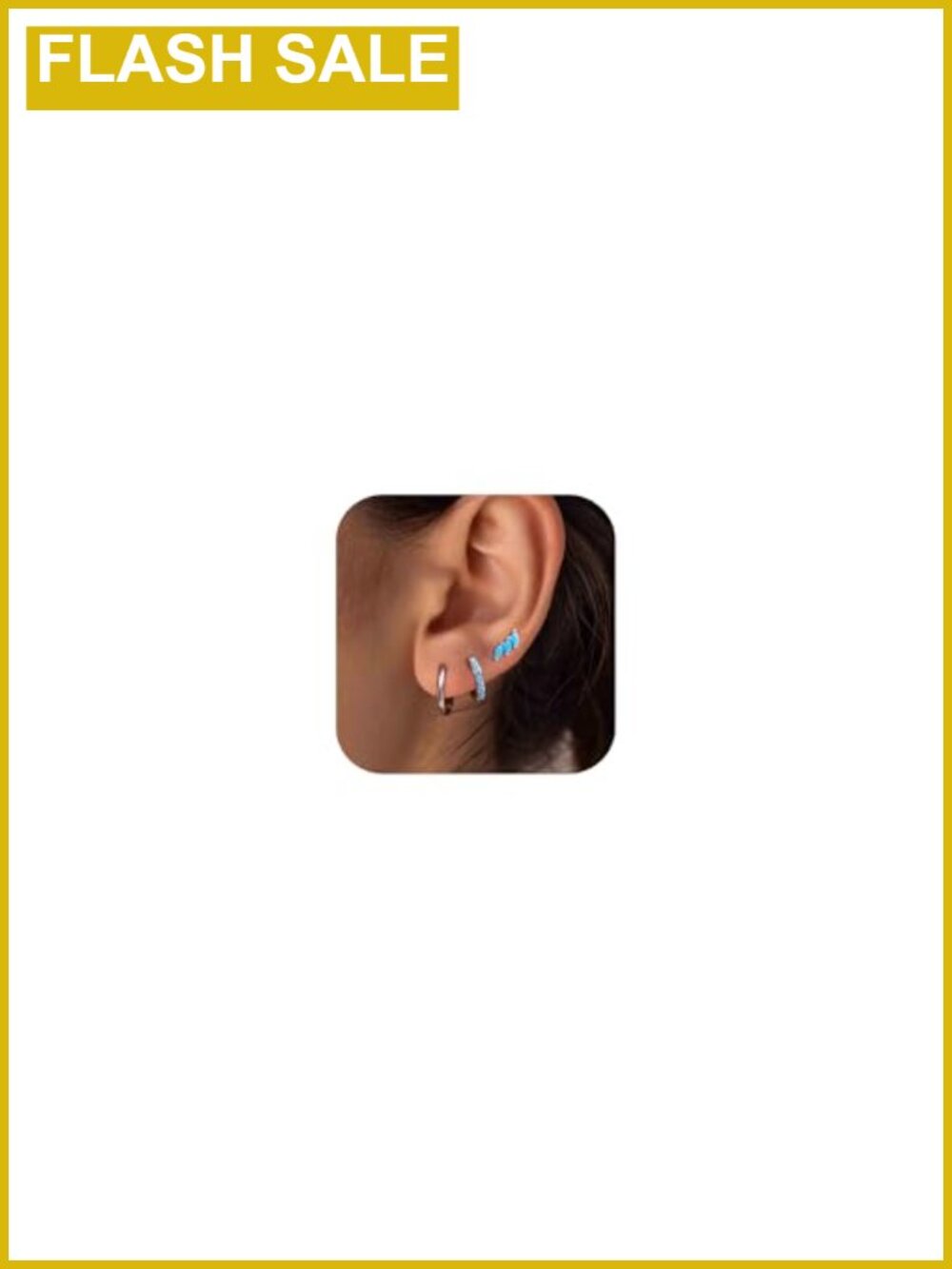 3 Pair Mini Hoop Earring Set Turquoise Cubic Zirconia Huggie Hoop Cartilage Ear